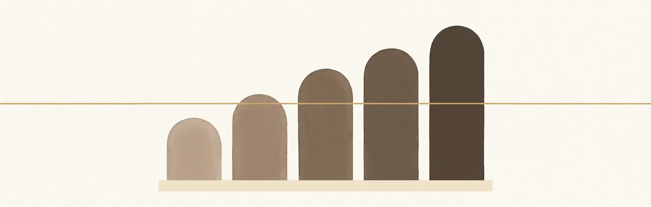 Five steps rising in even stages, standing for the portfolio bands the price follows.